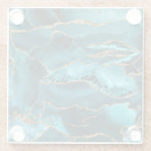 ティール（緑がかった色）ブルーと金ゴールドグリッターアゲート ガラスコースター (裏面)