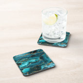 ティール（緑がかった色）ブルーと金ゴールドグリッターアゲート コースター (右側)