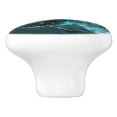 ティール（緑がかった色）ブルーと金ゴールドグリッターアゲート セラミックノブ (側面)