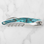 ティール（緑がかった色）ブルーと金ゴールドグリッターアゲート ソムリエナイフ (裏面)