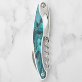 ティール（緑がかった色）ブルーと金ゴールドグリッターアゲート ソムリエナイフ (裏面)