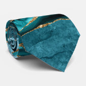 ティール(緑がかった色)ブルーと金ゴールドグリッターアゲート ネクタイ (ロール)