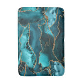 ティール（緑がかった色）ブルーと金ゴールドグリッターアゲート バスマット (正面縦)