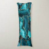 ティール（緑がかった色）ブルーと金ゴールドグリッターアゲート ボディピロー (正面縦)