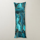 ティール（緑がかった色）ブルーと金ゴールドグリッターアゲート ボディピロー (裏面 (縦))