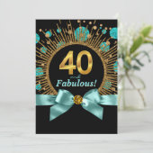 ティール（緑がかった色）ブルーと金ゴールドグリッター女性40th誕生日 招待状 (スタンド正面)