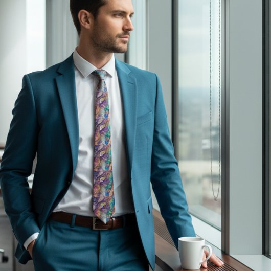 ティール(緑がかった色)ブルーと金ゴールドグリッター瑪瑙ネックタイ ネクタイ