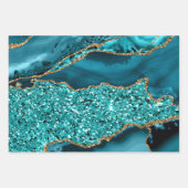 ティール(緑がかった色)ブルーと金ゴールドフェイクグリッターアゲート ラッピングペーパーシート (正面2)