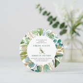 ティール(緑がかった色)ブルーと金ゴールドボタニカルラウンド結婚ズ 招待状 (スタンド正面)