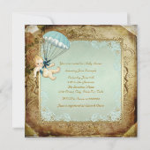 ティール(緑がかった色)ブルーと金ゴールドボーイズヴィンテージ赤ちゃんシャワー 招待状 (裏面)