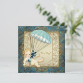 ティール（緑がかった色）ブルーと金ゴールドボーイズ赤ちゃんシャワー 招待状 (スタンド正面)