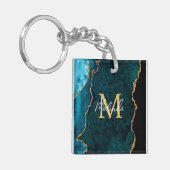 ティール(緑がかった色)ブルーと金ゴールドマーブルゲート キーホルダー (正面左)