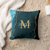 ティール（緑がかった色）ブルーと金ゴールドマーブルゲート クッション (ブランケット)