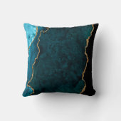 ティール（緑がかった色）ブルーと金ゴールドマーブルゲート クッション (裏面)
