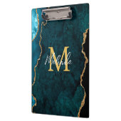 ティール（緑がかった色）ブルーと金ゴールドマーブルゲート クリップボード (左)