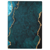 ティール（緑がかった色）ブルーと金ゴールドマーブルゲート クリップボード (裏面)