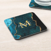 ティール(緑がかった色)ブルーと金ゴールドマーブルゲート コースター (左側)