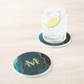 ティール（緑がかった色）ブルーと金ゴールドマーブルゲート コースター (側面)