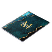 ティール（緑がかった色）ブルーと金ゴールドマーブルゲート ノートブック (左側)