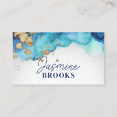 ティール(緑がかった色)ブルーと金ゴールドラグジュアリーウォーター色 名刺 (正面)