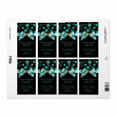 ティール(緑がかった色)ブルーと金ゴールドワインのボトルラベル ラベル (フルシート)