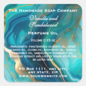 ティール（緑がかった色）ブルーと金ゴールド大理石香水ローラーボトル スクエアシール (正面)