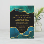 ティール(緑がかった色)ブルーと金ゴールド絵を描アガテ結婚ートの出現 招待状 (スタンド正面)