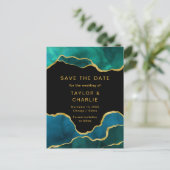 ティール(緑がかった色)ブルーと金ゴールド絵を描アゲート日付位置の保存 ポストカード (スタンド正面)