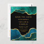 ティール(緑がかった色)ブルーと金ゴールド絵を描アゲート日付位置の保存 ポストカード (正面/裏面)