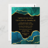 ティール(緑がかった色)ブルーと金ゴールド絵を描アゲ結婚ートのポストカード ポストカード (正面/裏面)