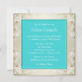 ティール（緑がかった色）ブルーと金ゴールド誕生日パーティー 招待状 (裏面)