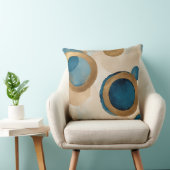 ティール(緑がかった色)ブルーの銅とベージュの円 クッション (椅子)