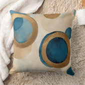 ティール(緑がかった色)ブルーの銅とベージュの円 クッション (ブランケット)