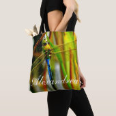 ティール（緑がかった色）ブルーアイパーソナライズされたドラゴンフライ（名前） トートバッグ (クローズアップ)