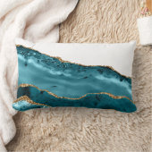 ティール（緑がかった色）ブルーアガテストーンゴールドフォイルルルランバーピロー ランバークッション (ブランケット)