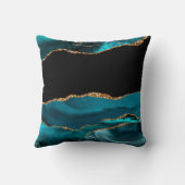 ティール（緑がかった色）ブルーアガテストーンブラックゴールドフォイルルック クッション (裏面)