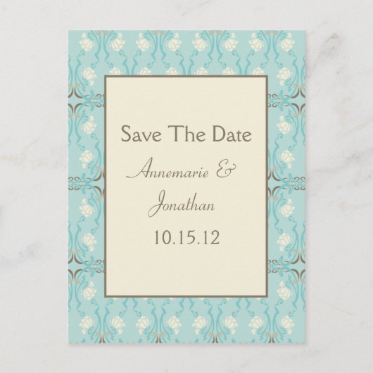 ティール（緑がかった色）ブルーアクアクリームフローラ保存日 案内ポストカード (正面)