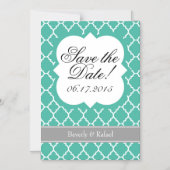 ティール（緑がかった色）ブルーアクアクローバー日付磁石を保存 マグネット招待状 (正面)