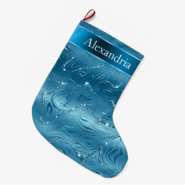 ティール（緑がかった色）ブルーアクアグラムグリッツクリスマスネーム ラージクリスマスストッキング