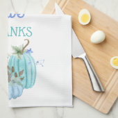 ティール(緑がかった色)ブルーアクアタウペパンプキンオータム秋 キッチンタオル (四つ折り)