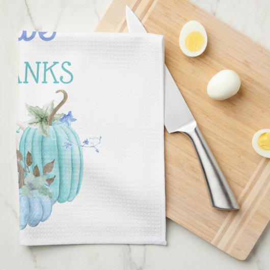 ティール(緑がかった色)ブルーアクアタウペパンプキンオータム秋 キッチンタオル (四つ折り)