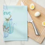 ティール（緑がかった色）ブルーアクアタウペパンプキンオータム秋 キッチンタオル (四つ折り)