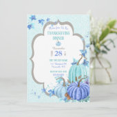 ティール(緑がかった色)ブルーアクアタウペパンプキンサンクスギビング 招待状 (スタンド正面)