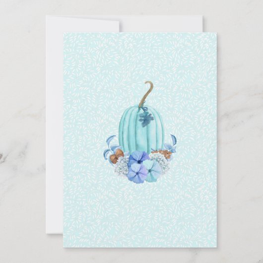 ティール（緑がかった色）ブルーアクアタウペパンプキンサンクスギビング 招待状 (裏面)