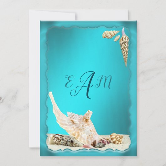 ティール（緑がかった色）ブルーアクアターコイズシーシェ結婚ル 招待状 (裏面)