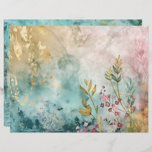 ティール（緑がかった色）ブルーアクアマリンシー海スクラップブック紙 (正面/裏面)