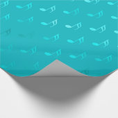 ティール(緑がかった色)ブルーアクアミュージカルノートメタリックフェイクフォイル ラッピングペーパー (角)