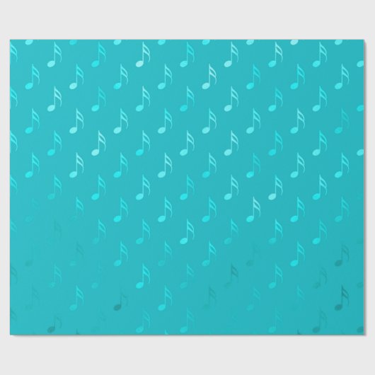 ティール（緑がかった色）ブルーアクアミュージカルノートメタリックフェイクフォイル ラッピングペーパー (フラット)