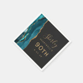 ティール(緑がかった色)ブルーアゲート金ゴールドスクリプトダーク90誕生日 スタンダードカクテルナプキン (角)