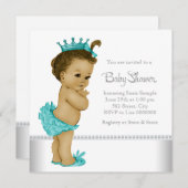 ティール（緑がかった色）ブルーアフリカンアメリカン赤ちゃんガールシャワー 招待状 (正面/裏面)